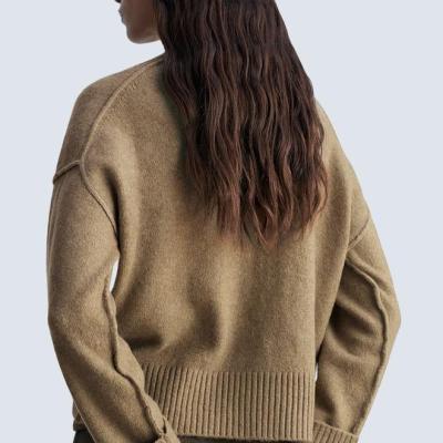 Cropped wool-blend knit sweater